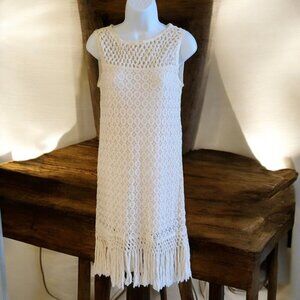 Chelsea & Violet Sleeveless Crochet Lace Dress W Fringe Hem- XS